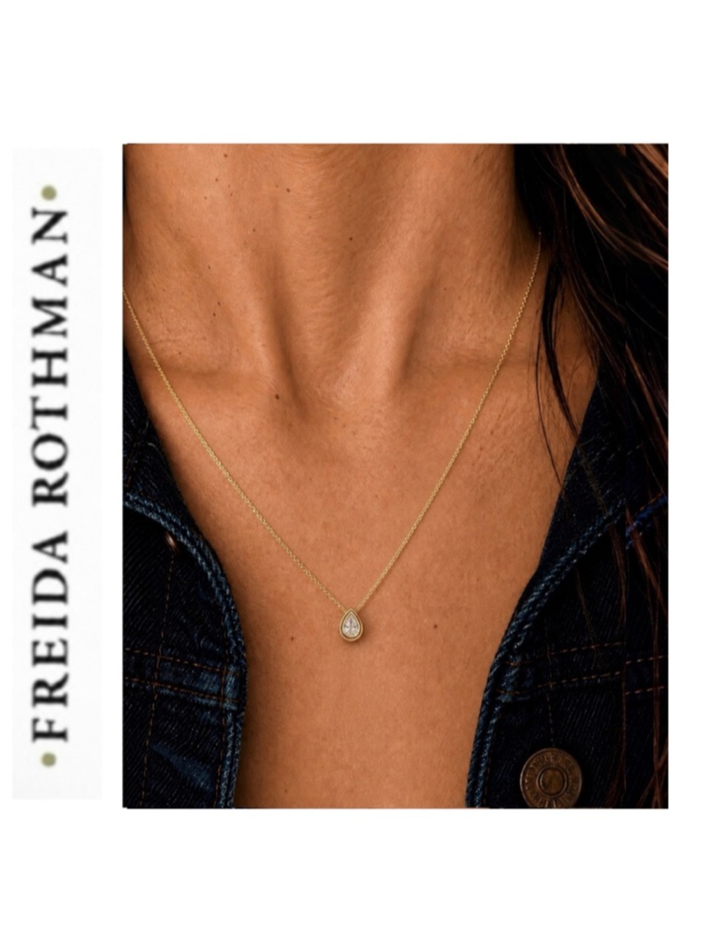 Freida Rothman 925 Sterling Silver over 14k Pear-Cut CZ Teardrop Vault Necklace